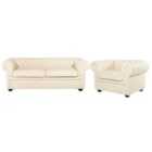 Beliani Leather Living Room Set Cream Chesterfield