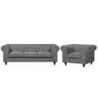 Beliani Fabric Living Room Set Grey Chesterfield Big