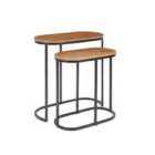 Elm Home And Garden Wooden Dark Brown Black Metal Oval Nest Of 2 Tables