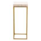 Madison Beige Granite And Burnished Gold Metal Tall Square Side Table