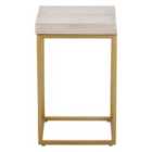 Madison Beige Granite And Burnished Gold Metal Square Side Table