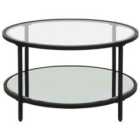Beliani Glass Top Coffee Table With Mirrored Shelf Black Birney