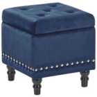 Beliani Velvet Footstool With Storage Dark Blue Loretto