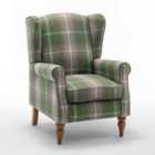 Furniture One Wing Back Fireside Check Fabric Armchair - Green Check