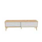 Decorotika Riso Sliding Door Tv Stand With Solid Wood Legs - Sapphire Oak And White