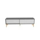 Decorotika Riso Sliding Door Tv Stand With Solid Wood Legs - Anthracite And White