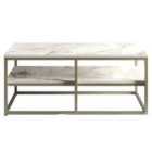 Decorotika Forteus Modern Coffee Table With Metal Legs White Marble Effect Gold