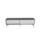 Decorotika Riso Sliding Door Tv Stand With Solid Wood Legs - Bendire And White