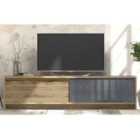 Decorotika Newyorker 180 Cm Sliding Doors Tv Unit With Shelves For Tvs Up To 71" - Oud Anthracite