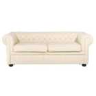 Beliani 3 Seater Leather Sofa Cream Chesterfield