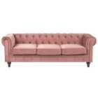 Beliani 3 Seater Velvet Fabric Sofa Pink Chesterfield