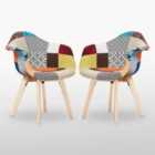 Life Interiors Set Of 2 Patchwork Tub Fabric Dining Chairs Upholstered For Dining Room Kitchen Restaurant Office, Multicolour