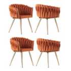 Life Interiors Set Of 4 Roma Knot Velvet Dining Chairs For Dining Room Living Room Restaurants, Orange