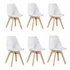 Life Interiors Set Of 6 Lorenzo Plastic Dining Chairs With Faux Leather Padded Cushions For Lounge Office Dining Room Kitchen, White