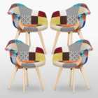 Life Interiors Set Of 4 Patchwork Tub Fabric Dining Chairs Upholstered For Dining Room Kitchen Restaurant Office, Multicolour