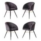 Life Interiors Set Of 4 Vittorio Velvet Dining Chairs Upholstered For Dining Room Kitchen Restaurant Office, Black