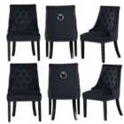 Life Interiors Set Of 6 Windsor Knocker Back Dining Chairs Velvet For Dining Room Kitchen Restaurant Office, Black
