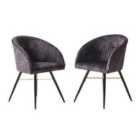 Life Interiors Set Of 2 Vittorio Velvet Dining Chairs Upholstered For Dining Room Kitchen Restaurant Office, Black
