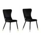 Life Interiors Set Of 2 New York Velvet Dining Chairs Upholstered For Dining Room Kitchen Restaurant Office, Black/gold.