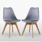 Life Interiors Set Of 2 Lorenzo Plastic Dining Chairs With Faux Leather Padded Cushions For Lounge Office Dining Room Kitchen, Grey