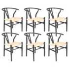 Nicholas Winter Beech Wooden Scandi Danish Style Dining Chairs - Black/Natural - Set of 6