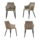 Life Interiors Set Of 4 Zarah Faux Leather Dining Chairs, Armchairs For Dining Room Kitchen Office, Light Brown