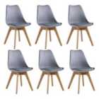 Life Interiors Set Of 6 Lorenzo Plastic Dining Chairs With Faux Leather Padded Cushions For Lounge Office Dining Room Kitchen, Grey