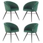 Life Interiors Set Of 4 Vittorio Velvet Dining Chairs Upholstered For Dining Room Kitchen Restaurant Office, Green