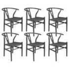 Nicholas Winter Beech Wooden Scandi Danish Style Dining Chairs - Black/Black - Set of 6
