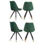 Life Interiors Set Of 4 Sofia Velvet Dining Chairs Upholstered For Dining Room Kitchen Restaurant Office, Green
