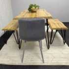 Kosy Koala Dining Table With 2 Benches And 2 Grey Velvet Chairs Set
