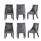 Life Interiors Set Of 6 Windsor Knocker Back Dining Chairs Velvet For Dining Room Kitchen Restaurant Office, Dark Grey