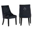 Life Interiors Set Of 2 Windsor Knocker Back Dining Chairs Velvet For Dining Room Kitchen Restaurant Office Black