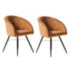 Life Interiors Set Of 2 Vittorio Velvet Dining Chairs Upholstered For Dining Room Kitchen Restaurant Office, Yellow