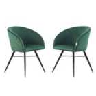 Life Interiors Set Of 2 Vittorio Velvet Dining Chairs Upholstered For Dining Room Kitchen Restaurant Office, Green