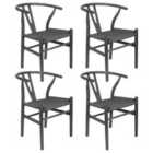 Nicholas Winter Beech Wooden Scandi Danish Style Dining Chairs - Black/Black - Set of 4