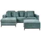 Beliani Right Hand Corner Velvet Sofa With Ottoman Teal Oslo