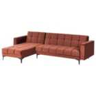 Beliani Right Hand Velvet Corner Sofa Bed Red Alnes