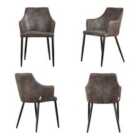 Life Interiors Set Of 4 Zarah Faux Leather Dining Chairs, Armchairs For Dining Room Kitchen Office, Dark Brown