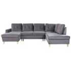 Beliani Velvet Corner Sofa Bed With Storage Grey Lerum