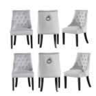 Life Interiors Set Of 6 Windsor Knocker Back Dining Chairs Velvet For Dining Room Kitchen Restaurant Office, Light Grey