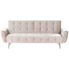 Beliani Velvet Sofa Bed Beige Selnes