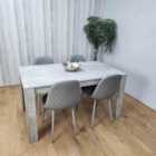 Wooden Rectangle Dining Table Set - Dining Table with Set of 4 Grey Chairs - Dining Room Furniture
