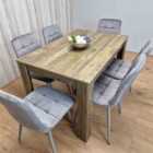 Kosy Koala Dining Table and 6 Chairs Rustic Effect Wood Table 6 Grey Velvet Chairs Dining Room