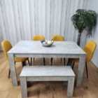 Wooden Rectangle Dining Table Set With 4 Mustard Chairs And Wooden Bench Dining Furniture Set
