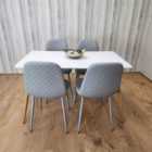 Modern Rectangle White Dining Table Set With 4 Grey Gem Pattern Chairs Dining Room Furniture