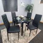 Round Black Glass Dining Table with 4 Black Chairs Modern Dining Room Furniture Set
