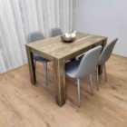 Rustic Effect Wood Dining Table Set with 4 Grey Gem Pattern Chairs Dining Room Furniture