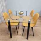Kosy Koala Glass Dining Table with 4 Mustard Chairs Dining Room Dining Table set for 4 (WHCLR140+4MUST)