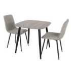 Core Products Aspen Grey Oak Square Table & 2 Lt Gry Fabric Chair Dining Set